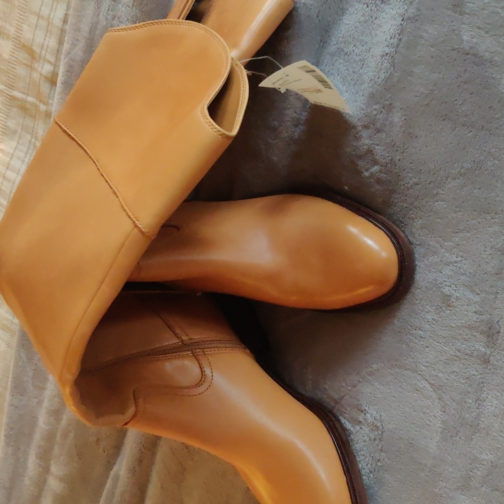 New!Vince Camuto camel leather knee boots Y2K Shabbychic Cottagecore Vintag - Picture 2 of 14